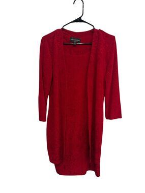 Connected Apparel 8 Red Textured Dress Cardigan Set Statement Style Retro